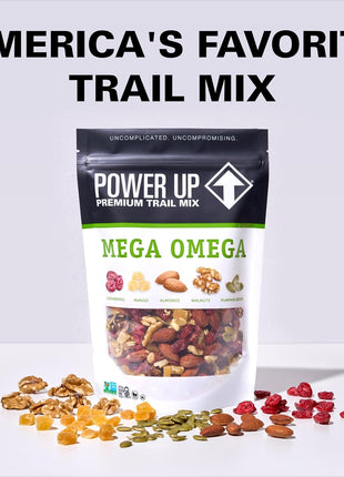 Power Up Trail Mix, Mega Omega Trail Mix, Non-GMO, Vegan, Gluten Free, No Artificial Ingredients, Gourmet Nut, 14 Ounce Bag