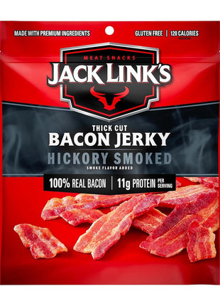 Jack Link's Bacon Jerky, Hickory Smoked   Flavorful Ready to Eat Meat Snack with 11g of Protein per Serving, Made with 100% Thick Cut Real Bacon, Protein Snack, Keto Friendly, 2.5 oz.