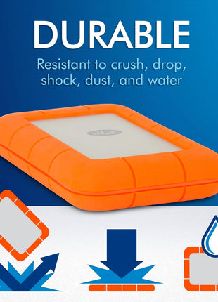 LaCie Rugged USB-C, 4TB, Portable External Hard Drive, Drop, Shock, Dust, Rain Resistant, for Mac & PC (STFR4000800)