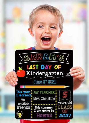 First & Last Day of School Signs with 6 Writing Pens, 10 x 12 Inch Double Sided Back to School Board, Reusable Wooden 1st Day of Preschool/Kindergarten Photo Props