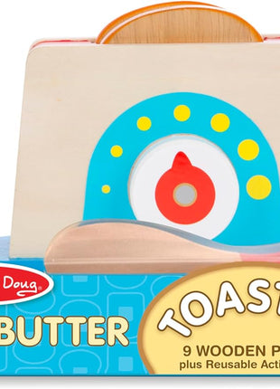 Melissa & Doug Bread and Butter Toaster Set (9 pcs) - Wooden Play Food and Kitchen Accessories
