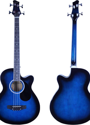 Vizcaya Full Size 4 Strings Cutaway Acoustic-Electric Bass Guitar With 4-Band Equalizer,5mm Padding Gig Bag,Strap, Picks-Blue