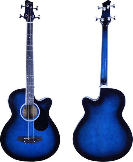 Vizcaya Full Size 4 Strings Cutaway Acoustic-Electric Bass Guitar With 4-Band Equalizer,5mm Padding Gig Bag,Strap, Picks-Blue