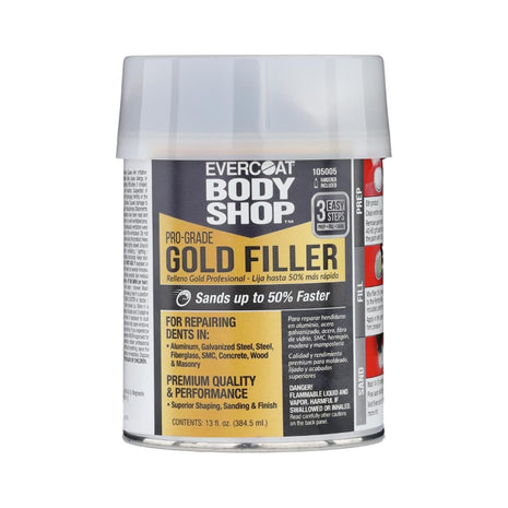 Evercoat Body Shop 105005 Pro-Grade Gold Filler Sands up to 50% Faster, Multipurpose for Dents in Aluminum, Fiberglass & More, Easy Mix Hardener Included 13 Fl Oz.