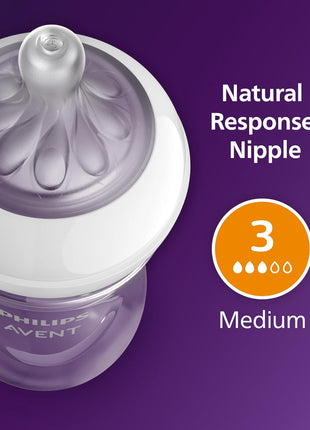 Philips Avent Natural Baby Bottles, Medium Flow, 9 oz, BPA-Free, 4-Pack | Baby-Controlled Flow, No-Drip Design, Reduces Colic and Gas with Anti-Colic Valve, Green, SCY903/04