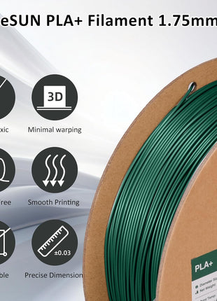 eSUN PLA Filament 1.75mm 1KG, 3D Printer Filament Dimensional Accuracy  0.03mm, 1kg Cardboard Spool(2.2lbs) 3D Printing Filament, Fits for Most FDM 3D Printers(Pine Green)
