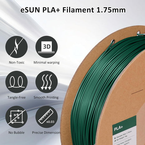 eSUN PLA Filament 1.75mm 1KG, 3D Printer Filament Dimensional Accuracy  0.03mm, 1kg Cardboard Spool(2.2lbs) 3D Printing Filament, Fits for Most FDM 3D Printers(Pine Green)