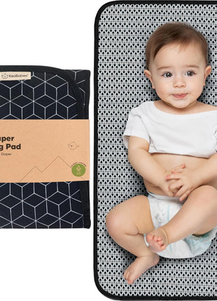 KeaBabies Portable Diaper Changing Pad, Easy Wipe Clean, 25x13 (Black Geo) | Foldable Waterproof Baby Changing Mat for Diaper Bag, Compact, Lightweight, Newborn, Infant, Baby Changer Travel Essential