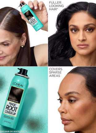 L'Oreal Paris Magic Root Cover Up Gray Hair Spray, 100% Gray Hair Coverage with Buildable, Lightweight, Transfer-Resistant, and Temporary Formula, Ammonia-Free, Dark Brown, 2 oz (1 Count)