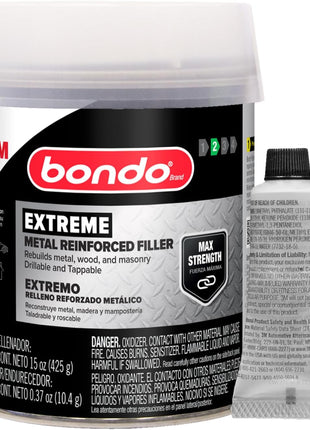 Bondo Metal Reinforced Filler - High Strength Filler, Can be Drilled and Tapped - Will Not Rust, 15 Fl oz with 0.37 oz Hardener