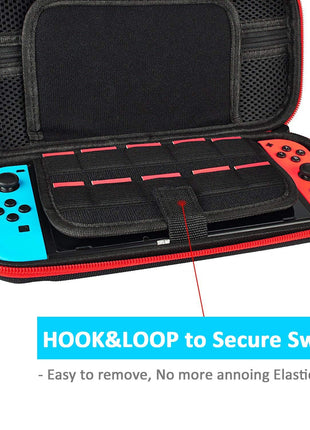 daydayup Switch Case and Tempered Glass Screen Protector Compatible with Nintendo Switch - Deluxe Hard Shell Travel Carrying Case, Pouch for Nintendo Switch Console & Accessories, Streak Red