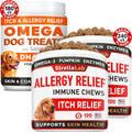 Omega 3 + Allergy Relief Dogs Bundle - Allergy & Itch Relief Skin&Coat Supplement + Itchy Skin Treatment - Omega 3 & Pumpkin - Hot Spots Treatment + Itching & Licking Treats - 420 Chews - Made in USA