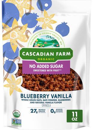 Cascadian Farm Organic Granola with No Added Sugar, Blueberry Vanilla Cereal, Resealable Pouch, 11 oz.