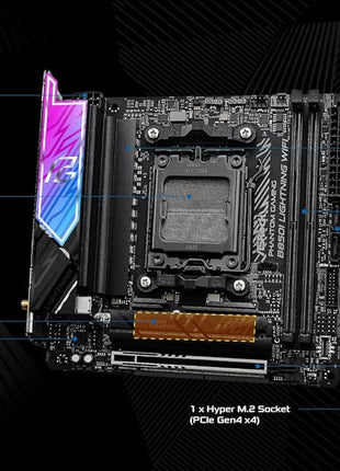 ASRock AMD B850i Lightning WiFi 6E Socket AM5 Ryzen 9000/8000/7000 Series DDR5 8200+ (OC) MHz 128GB Mini ITX Motherboard M.2 SATA3 6.0 Gb/s PCIe 5.0 B850 BIOS Flashback
