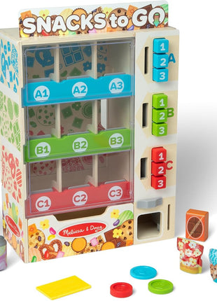 Melissa & Doug Sort-Stock-Select Wooden Vending Machine Toy with Play Food, Mini Vending Machine Toys & Play Money, Preschool Toys for Kids Ages 3+