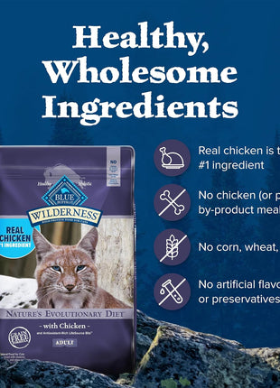Blue Buffalo Wilderness Natural Adult Dry Cat Food, High-Protein and Grain-Free Diet, Supports Healthy Muscle Development and a Healthy Immune System, Chicken, 12-lb. Bag