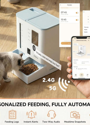 iPettie Camera Automatic Cat Feeder and Water Dispenser, 5G/2.4GHz WiFi | 2K HD Video, Night Vision, APP Scheduling & Alerts, 1 Filter Included, 300oz Large Capacity for 2 Weeks, FW54 Camera Version