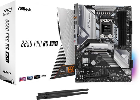 ASRock B650 Pro RS WiFi Socket AM5 ATX Motherboard, Supports AMD Ryzen 9000/8000/7000 Series, DDR5 7200+ (OC), PCIe Gen5 M.2, WiFi 6E, 2.5G LAN