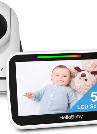 HelloBaby 5 Inch Video Baby Monitor with Camera and Audio, Remote Pan-Tilt-Zoom Camera with Night Vision, 2-Way Talk, Temperature, 8 Lullabies and 1000ft Range Baby Monitor No WiFi Needed