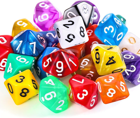 TecUnite 25 Pieces Polyhedral Dice Set with Black Pouch for Other Table Activities with Random Multi Colored Assortment(Transparent Mixed Color,10 Sides)