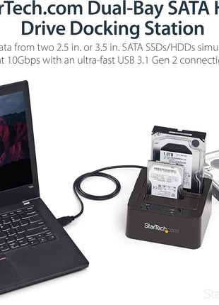 StarTech.com Dual-Bay USB 3.1 to SATA Hard Drive Docking Station, USB 3.1 (10 Gbps), External 2.5/3.5 inch SATA I/II/III, SSD/HDD Docking Station, Hot-Swap Hard Drive Bay, Top-Loading (SDOCK2U313)