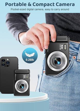 5K Digital Camera - 72MP UHD Digital Cameras for Photography - Autofocus Point and Shoot Small Camera with Flash for Kids - 2.8 Inch Screen Compact Portable Vlogging Camara with 16X Zoom, 32GB SD Card