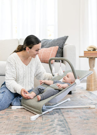 Baby Delight Highland Baby Bouncer, Sage Tweed | For Infants 0 – 6 Months, 3-Position Recline, Adjustable 3-Point Harness, Secure Locking Mechanism, Folds Flat