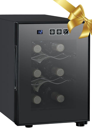 Koolatron 6 Bottle Wine Fridge – Freestanding Wine Cooler with Glass Door, 0.6 cu ft (16 L) Beverage Can Refrigerator, Digital Temperature Control, Ideal for Red, White & Sparkling Wine, Champagne