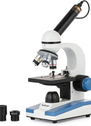 AmScope M150 Series Portable LED Monocular Student Compound Microscope - 40X-1000X Magnification - Microscope Kit Includes Dust Cover, 2 Clips & 2 Eyepieces