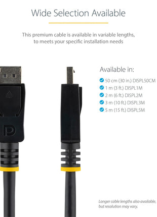 StarTech.com 2m (6ft) DisplayPort 1.2 Cable - 4K x 2K Ultra HD VESA Certified DisplayPort Cable - DP to DP Cable for Monitor - DP Video/Display Cord - Latching DP Connectors (DISPL2M)