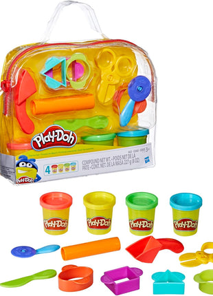 Play-Doh Starter Set 9-Piece Kit with Storage Tote & 4 Modeling Compound Cans, Ages 3+, Presentation May Vary | 4 Modeling Compound Cans, Arts and Crafts for Kids, Back to School Classroom Supplies, Preschool Toys, Ages 3+