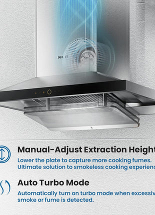 FOTILE EMS9026 36" Wall-mount Range Hood 1000 CFMs with Touchscreen, 2 Speed-settings and Auto Turbo Mode | Manual-adjustable Capture Shield Technology | Delay Shutoff and Detachable Oil Plate