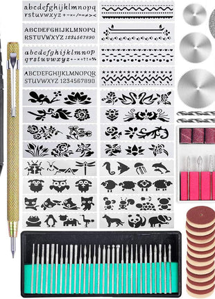 108 Pcs Engraving Tool Kit, Multi-Functional Electric Corded Micro Engraver Etching Pen DIY Rotary Tool for Jewelry Glass Wood Metal Plastic with Scriber, 82 Accessories and 24 Stencils - Black