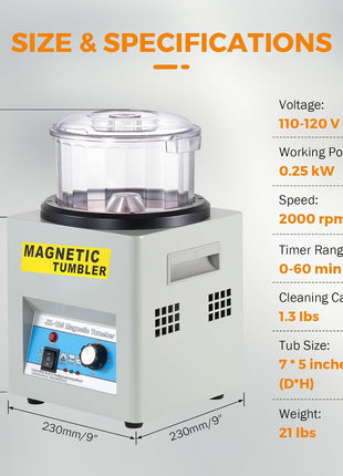 BEAMNOVA Magnetic Tumbler, Jewelry Polisher Machine, With Tub, Lid, 180mm 2000 RPM 1-60 Minute Timing, Unidirectional Rotation / Bi-rolling