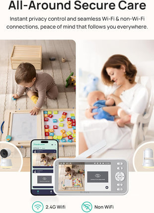 Dr.Care LumiView Smart WiFi Baby Monitor - 5inch 1080P FHD & 2K Camera App Control, Privacy Mode, 5000mAh Removable Battery,Cry & Motion Alerts, HD Night Vision, RGB Night Light, Multi-User, 1279ft Range