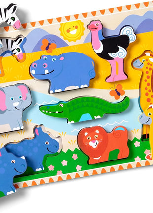 Melissa & Doug Safari Wooden Chunky Puzzle (8 pcs), Educational Screen Free Activity for Toddler, Preschoolers and Kids Ages 2+ - FSC Certified