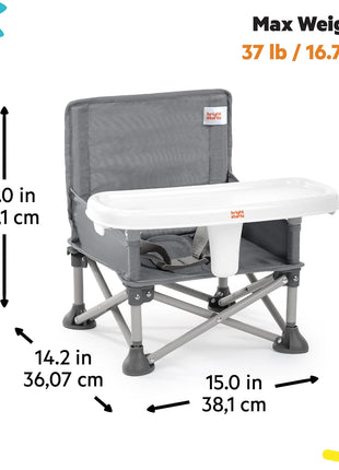 Bright Starts Pop 'N Sit Portable Booster, Indoor/Outdoor Use, Floor Seat with Feeding Tray, Grey, 6 Mos - 3 Yrs
