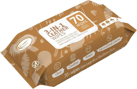Air Jungles 3in1 Leather Cleaner Wipes 70 Count, Extra Large 8 inch x 10 inch Size, Clean Condition Protect Wipes for Vinyl and Leather Apparel Furniture Auto Car Interior Shoes Boots Bags