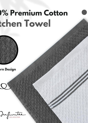 Infinitee xclusives 100% Cotton Kitchen Towels   15x25 Inch Ultra Soft Tea Towel, Super Absorbent Terry Dish Towels for Kitchen Linens |Grey|