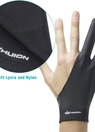HUION Artist Drawing Glove, One Size, Left or Right Hand | Two-Finger Soft Lycra and Nylon Glove for Sketching, Inking, Coloring and Digital Drawing on Tablets, Reduces Friction