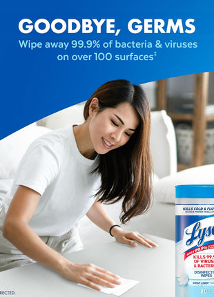Lysol Disinfecting Wipes, Cleaner, Lemon + Mango + Linen, 80 ct. (4 Pack) | All Purpose Cleaner, Sanitizing, Deodorizing, Apartment Essentials, Back To School Cleaning Supplies, Kitchen & Bathroom Wipe