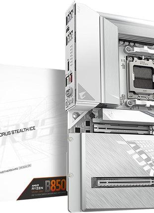 GIGABYTE B850 AORUS Stealth ICE Reverse-Connect ATX Motherboard, Support AMD Socket AM5 Processors, DDR5, 14+2+2 Power Phase, 4X M.2, PCIe 5.0, USB-C, WIFI7, 5GbE LAN, EZ-Latch, 5-Year Warranty