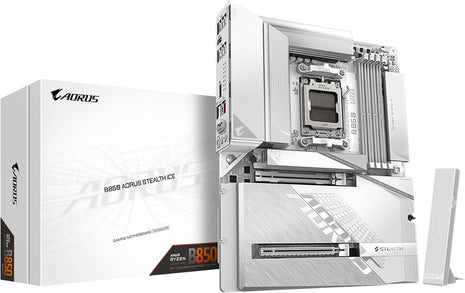 GIGABYTE B850 AORUS Stealth ICE Reverse-Connect ATX Motherboard, Support AMD Socket AM5 Processors, DDR5, 14+2+2 Power Phase, 4X M.2, PCIe 5.0, USB-C, WIFI7, 5GbE LAN, EZ-Latch, 5-Year Warranty