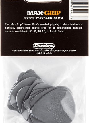 Jim Dunlop Max-Grip® Nylon Standard Pick .60MM - 12 Pack