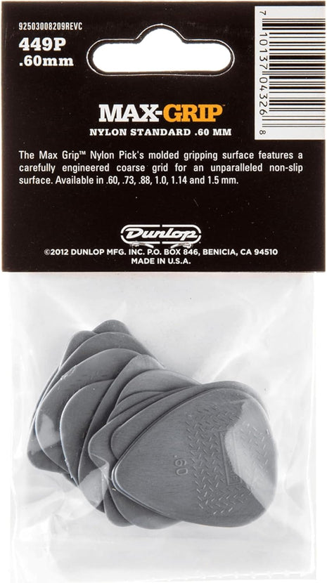 Jim Dunlop Max-Grip® Nylon Standard Pick .60MM - 12 Pack