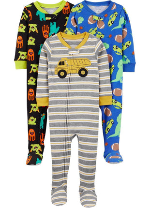 Simple Joys by Carter's Baby Boys' Snug-Fit Footed Cotton Pajamas, Pack of 3, Dinosaur/Animal, 12 Months