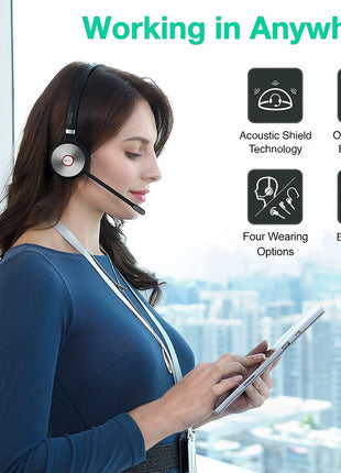 Yealink WH66 Dual Teams Wireless Noise Canceling Headset - Headset Works with USB Enabled Computers, Desk Phones and Softphones Also Connects to Cell Phones with Bluetooth.