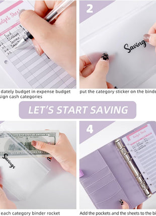 NICOOTHBudget Binder Cash Envelopes A6 Money Saving Binder with Zipper envelopes (Purple)