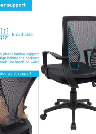 Furmax Office Chair Ergonomic Computer Desk Mesh Chair Mid Back Swivel Lumbar Support with Armrest (1, Black)