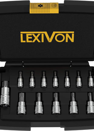 LEXIVON Torx Bit Socket Set, Premium S2 Alloy Steel | 13-Piece Star T8 - T60 Set | Enhanced Storage Case (LX-143)
